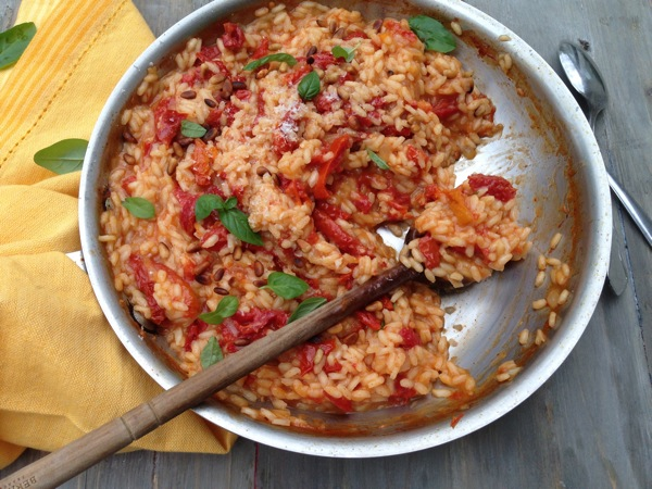 Risoto de Tomate Seco com Manjericão